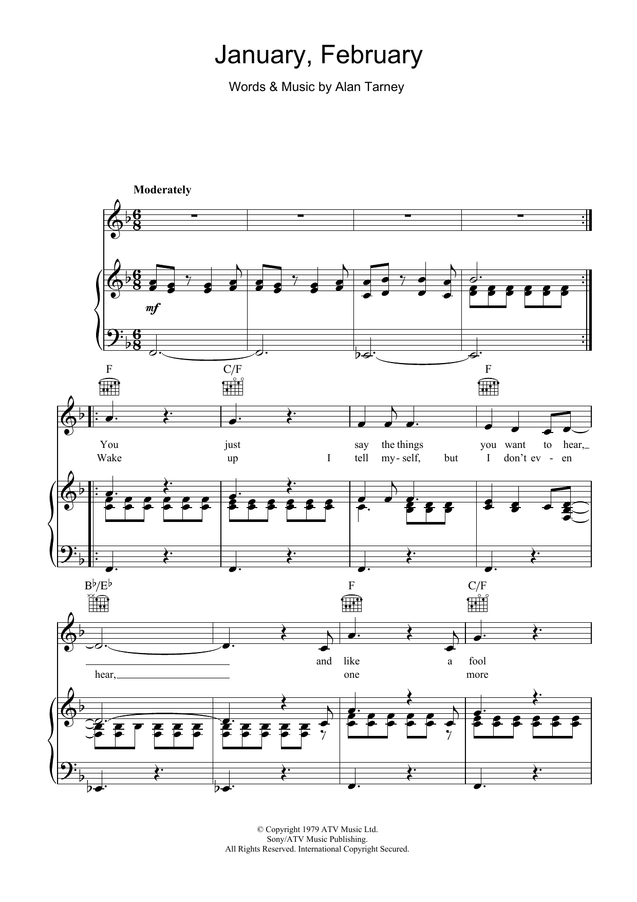 Barbara Dickson January, February sheet music notes and chords arranged for Piano, Vocal & Guitar Chords