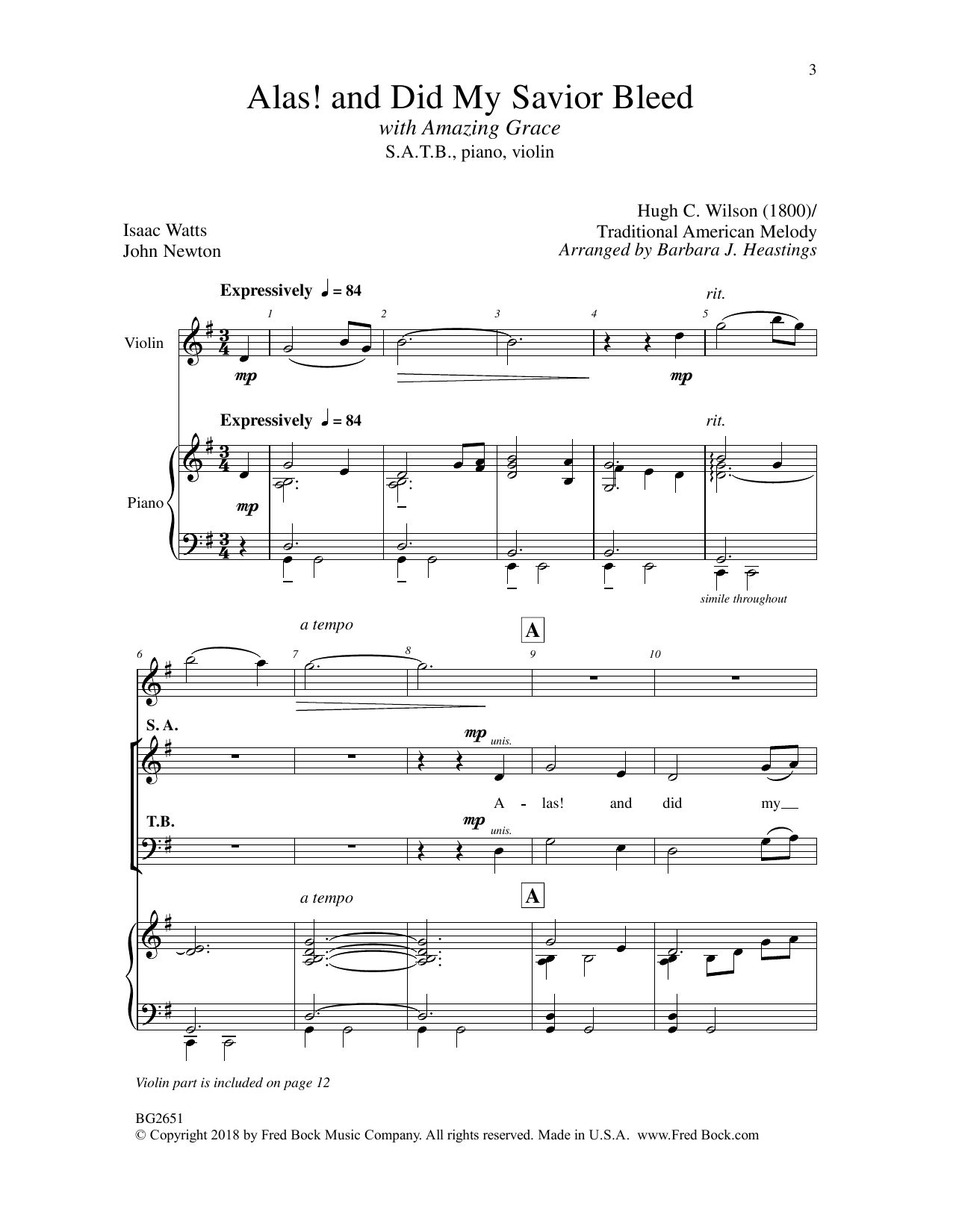 Barbara J. Heastings Alas! and Did My Savior Bleed sheet music notes and chords arranged for SATB Choir