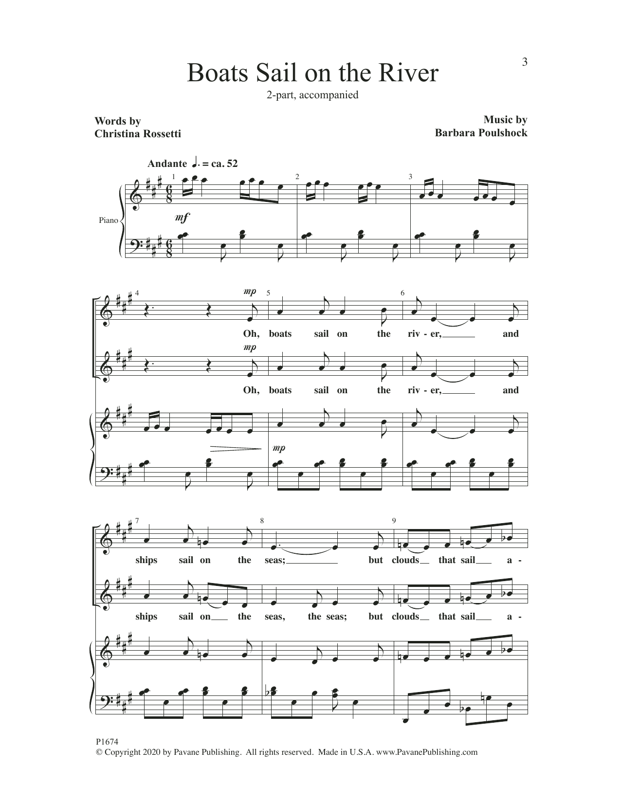 Barbara Poulshock Boats Sail On The River sheet music notes and chords arranged for 2-Part Choir