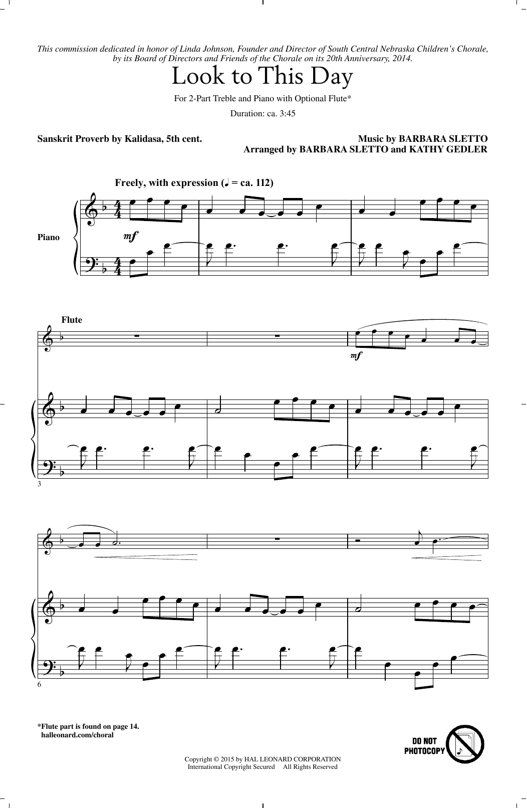 Barbara Sletto Look To This Day sheet music notes and chords arranged for 2-Part Choir