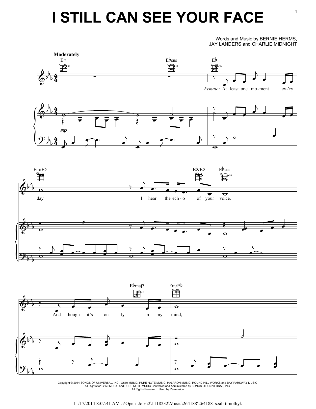 Barbara Streisand I Still Can See Your Face sheet music notes and chords arranged for Piano, Vocal & Guitar Chords (Right-Hand Melody)