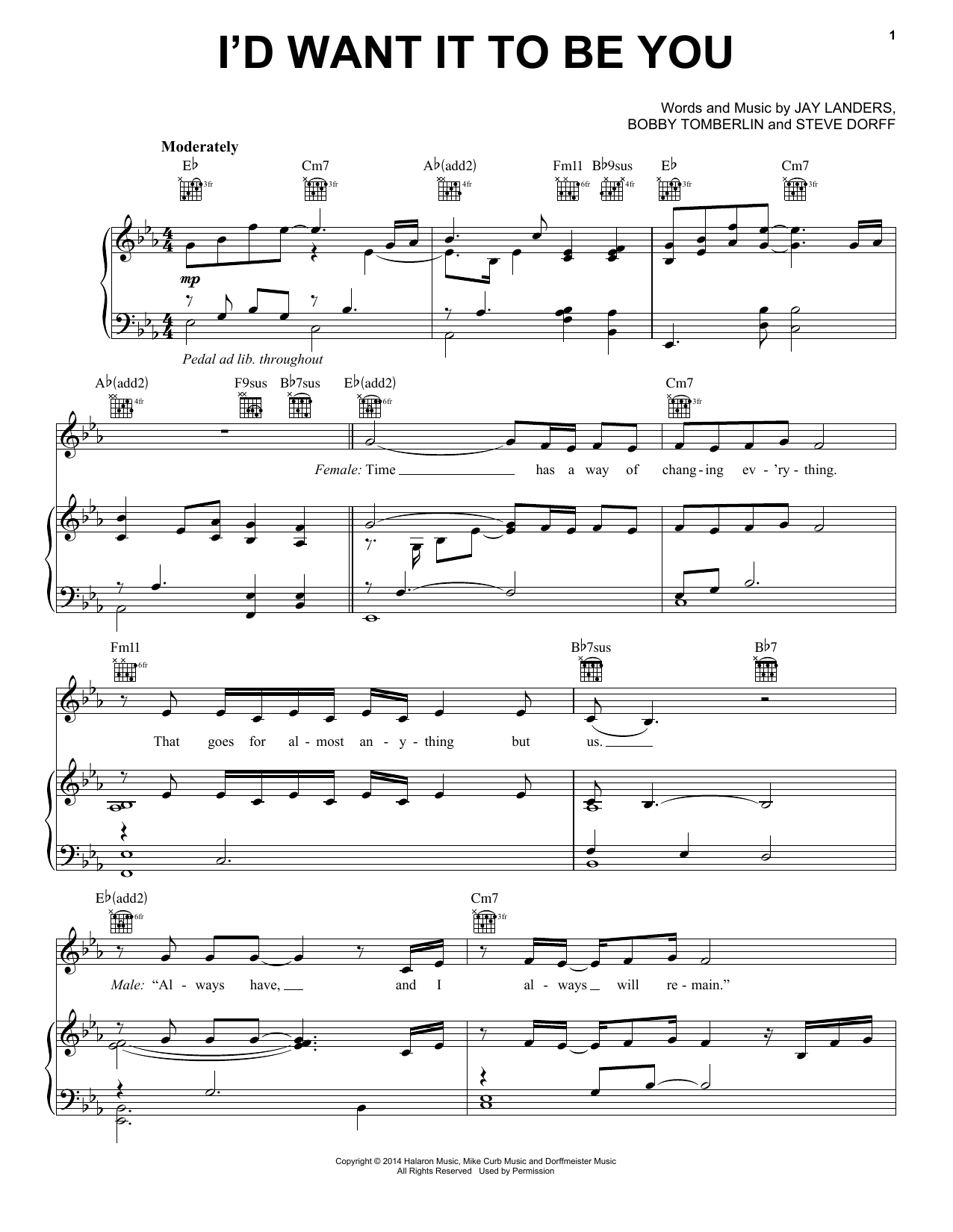 Barbara Streisand I'd Want It To Be You sheet music notes and chords arranged for Piano, Vocal & Guitar Chords (Right-Hand Melody)