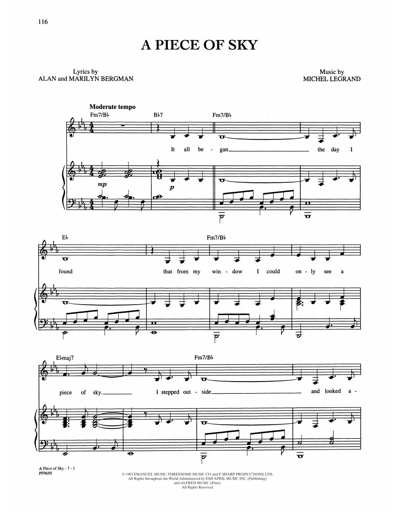 Barbra Streisand A Piece Of Sky (from Yentl) sheet music notes and chords arranged for Piano, Vocal & Guitar Chords (Right-Hand Melody)