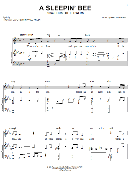 Barbra Streisand A Sleepin' Bee sheet music notes and chords arranged for Piano, Vocal & Guitar Chords (Right-Hand Melody)