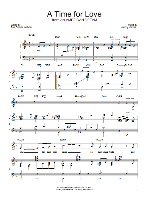 Barbra Streisand A Time For Love sheet music notes and chords arranged for Piano, Vocal & Guitar Chords (Right-Hand Melody)