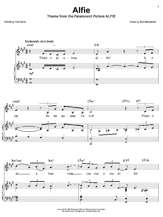 Barbra Streisand Alfie sheet music notes and chords arranged for Piano, Vocal & Guitar Chords (Right-Hand Melody)