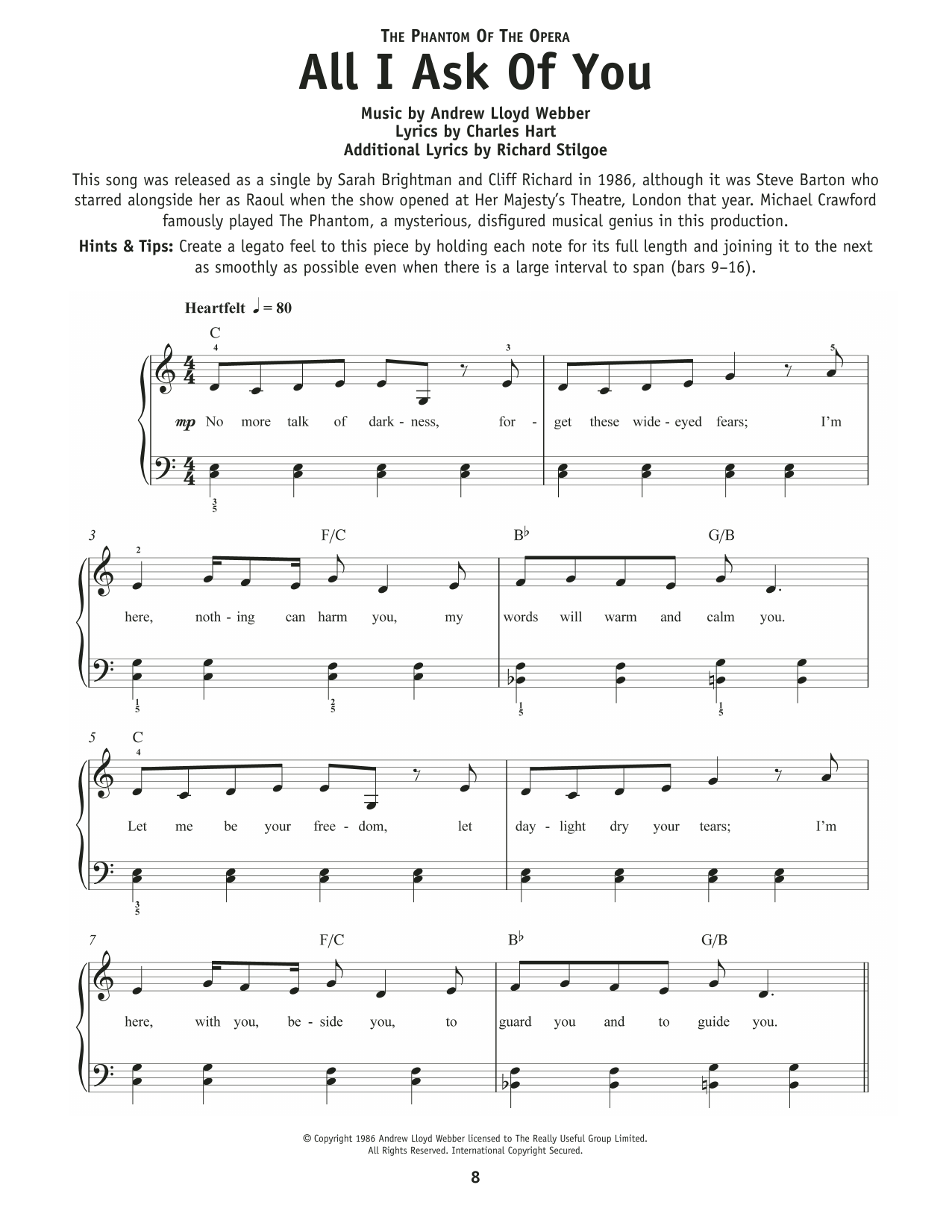 Barbra Streisand All I Ask Of You (from The Phantom Of The Opera) sheet music notes and chords arranged for Really Easy Piano