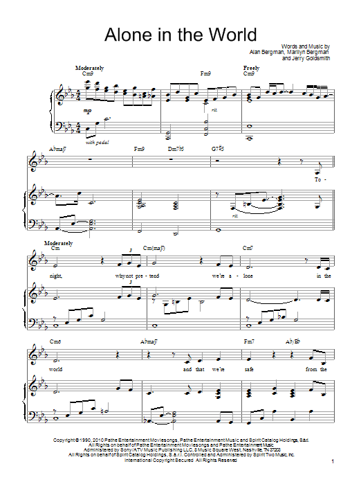 Barbra Streisand Alone In The World sheet music notes and chords arranged for Piano, Vocal & Guitar Chords (Right-Hand Melody)