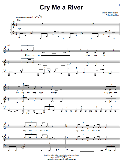 Barbra Streisand Cry Me A River sheet music notes and chords arranged for Piano, Vocal & Guitar Chords (Right-Hand Melody)