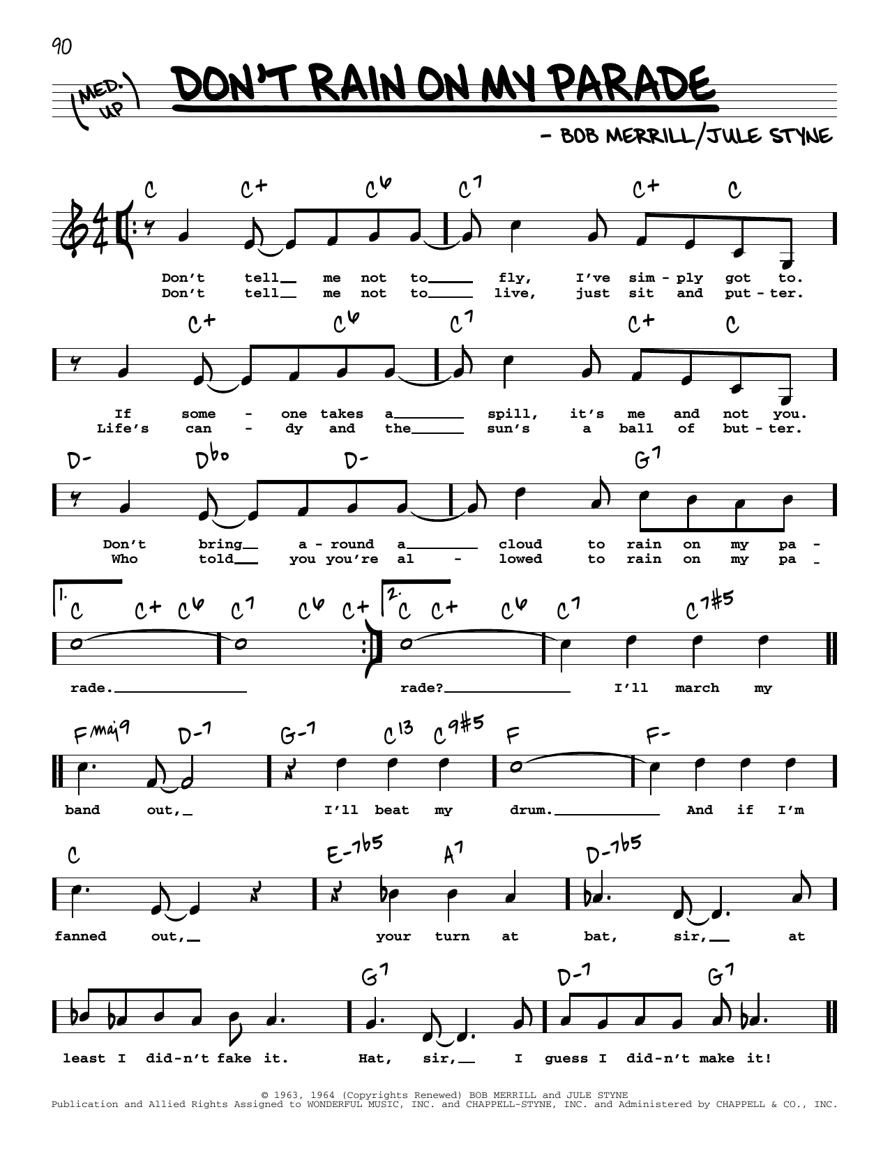 Barbra Streisand Don't Rain On My Parade (Low Voice) sheet music notes and chords arranged for Real Book – Melody, Lyrics & Chords