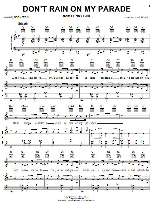 Barbra Streisand Don't Rain On My Parade sheet music notes and chords arranged for Piano, Vocal & Guitar Chords (Right-Hand Melody)
