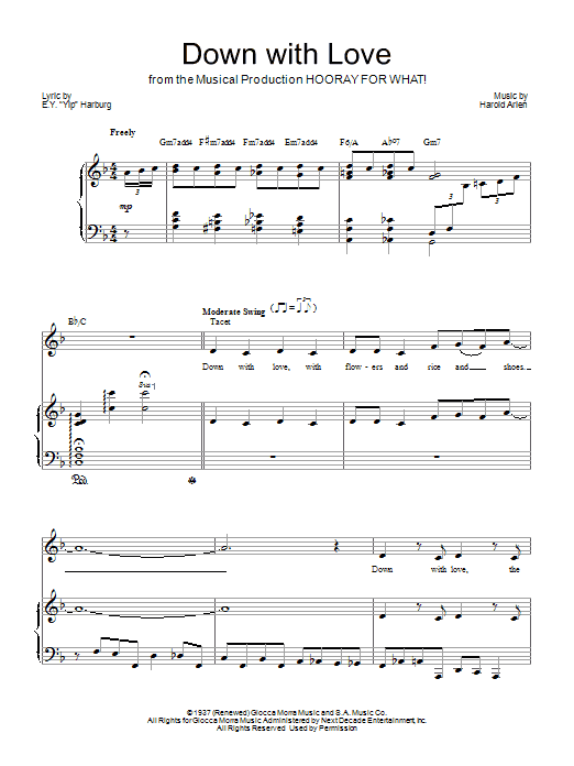 Barbra Streisand Down With Love sheet music notes and chords arranged for Piano, Vocal & Guitar Chords (Right-Hand Melody)