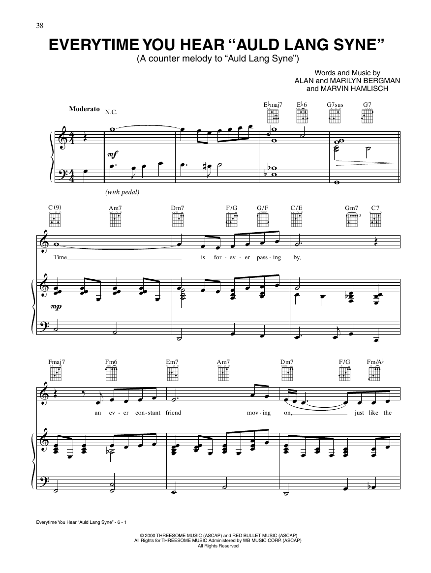Barbra Streisand Everytime You Hear Auld Lang Syne sheet music notes and chords arranged for Piano, Vocal & Guitar Chords (Right-Hand Melody)