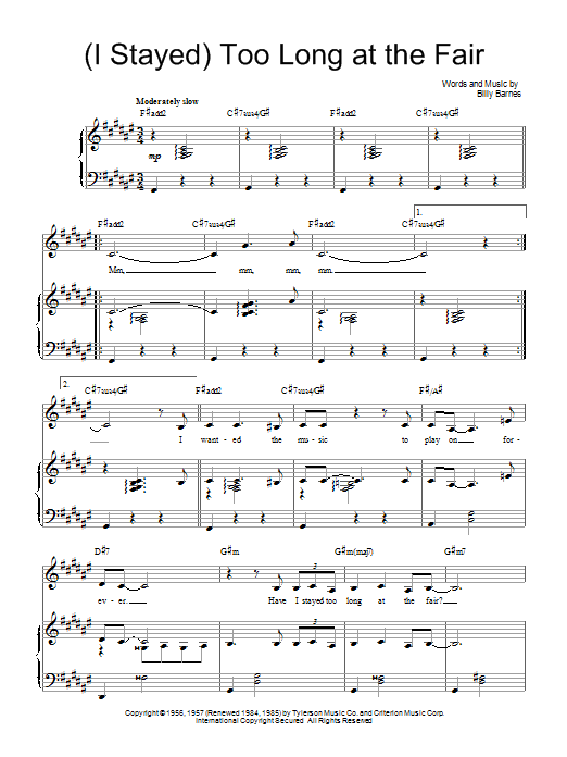 Barbra Streisand (I Stayed) Too Long At The Fair sheet music notes and chords arranged for Piano, Vocal & Guitar Chords (Right-Hand Melody)