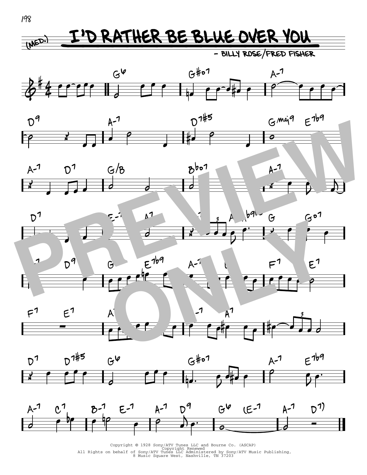 Barbra Streisand I'd Rather Be Blue Over You (from Funny Girl) sheet music notes and chords arranged for Real Book – Melody & Chords