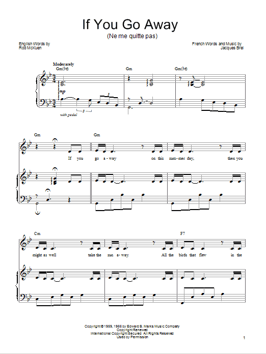 Barbra Streisand If You Go Away sheet music notes and chords arranged for Piano, Vocal & Guitar Chords (Right-Hand Melody)