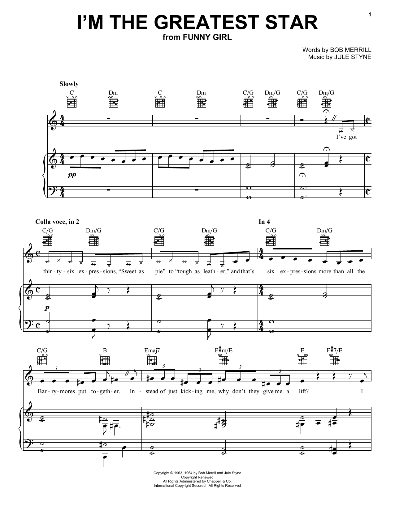 Barbra Streisand I'm The Greatest Star (from Funny Girl) sheet music notes and chords arranged for Piano, Vocal & Guitar Chords (Right-Hand Melody)