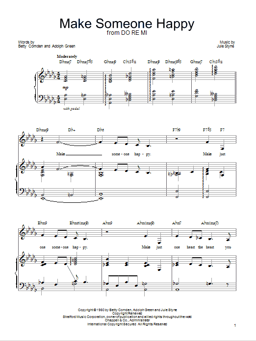 Barbra Streisand Make Someone Happy (from Do Re Mi) sheet music notes and chords arranged for Piano, Vocal & Guitar Chords (Right-Hand Melody)