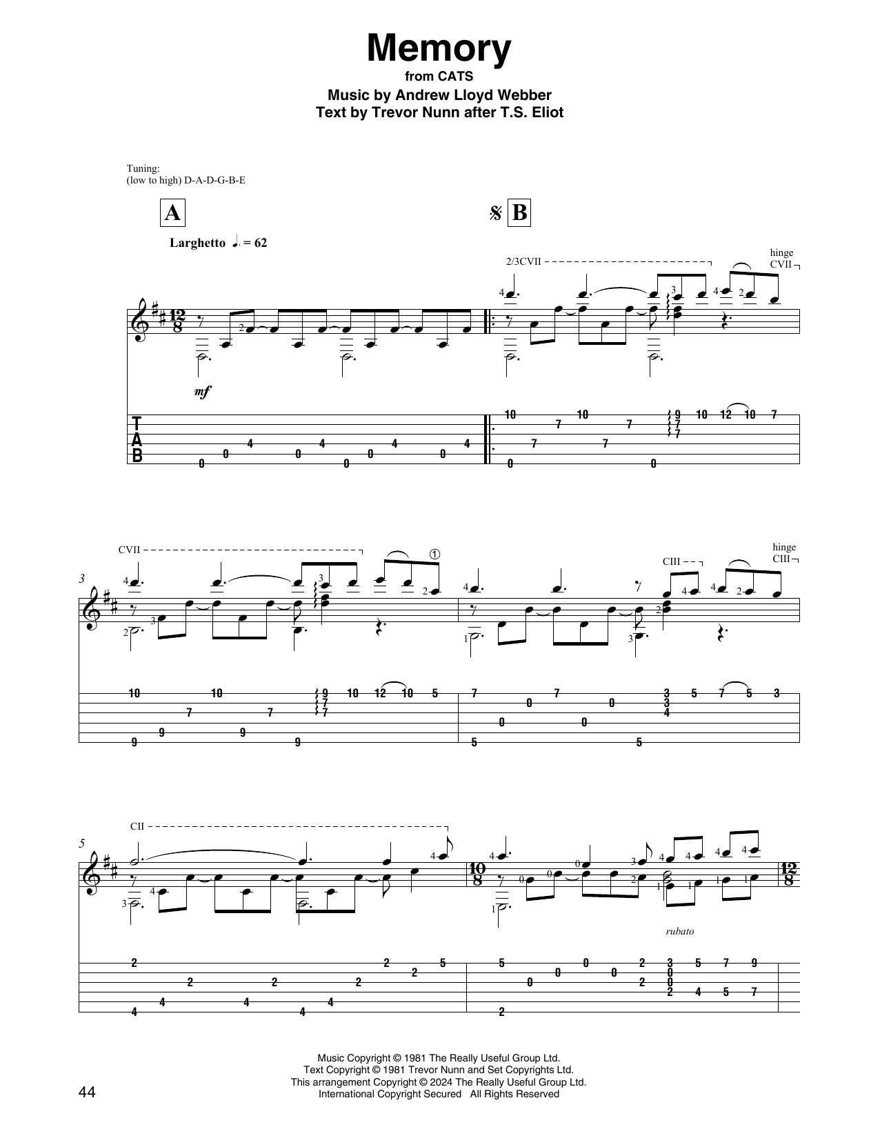 Barbra Streisand Memory (from Cats) (arr. David Jaggs) sheet music notes and chords arranged for Solo Guitar