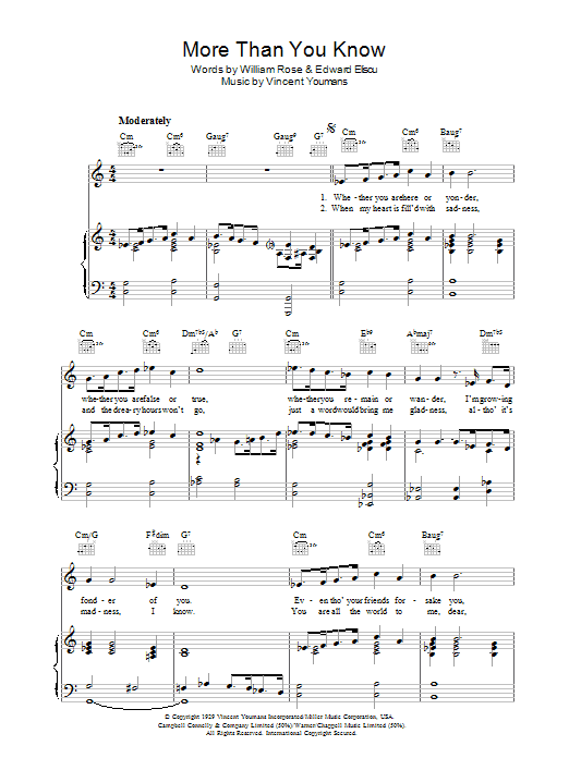 Barbra Streisand More Than You Know sheet music notes and chords arranged for Piano, Vocal & Guitar Chords