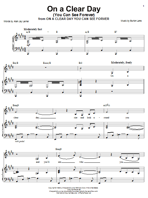 Barbra Streisand On A Clear Day (You Can See Forever) sheet music notes and chords arranged for Easy Piano