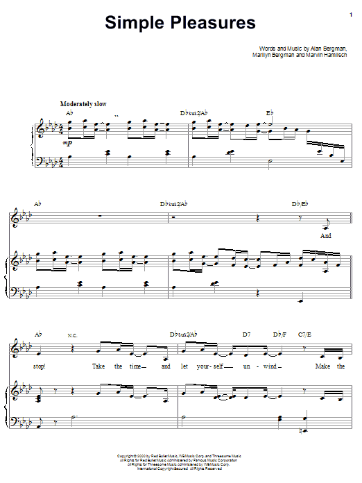 Barbra Streisand Simple Pleasures sheet music notes and chords arranged for Piano, Vocal & Guitar Chords (Right-Hand Melody)