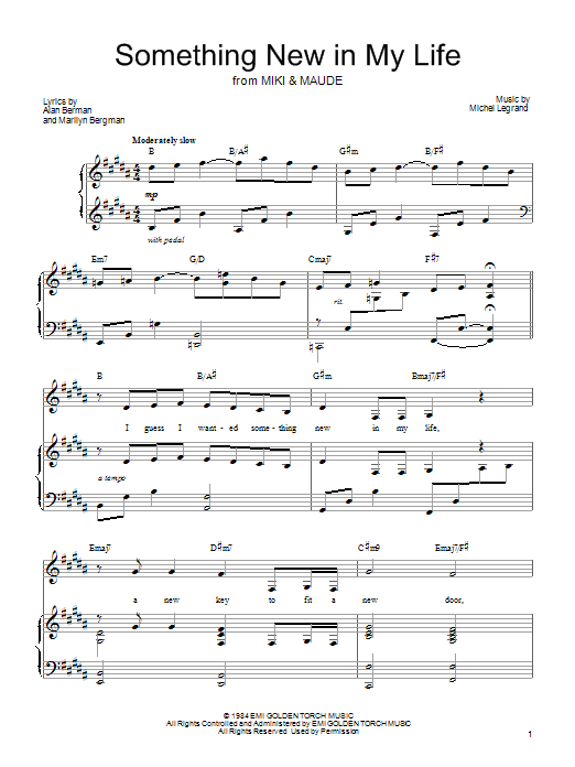 Barbra Streisand Something New In My Life sheet music notes and chords arranged for Piano, Vocal & Guitar Chords (Right-Hand Melody)