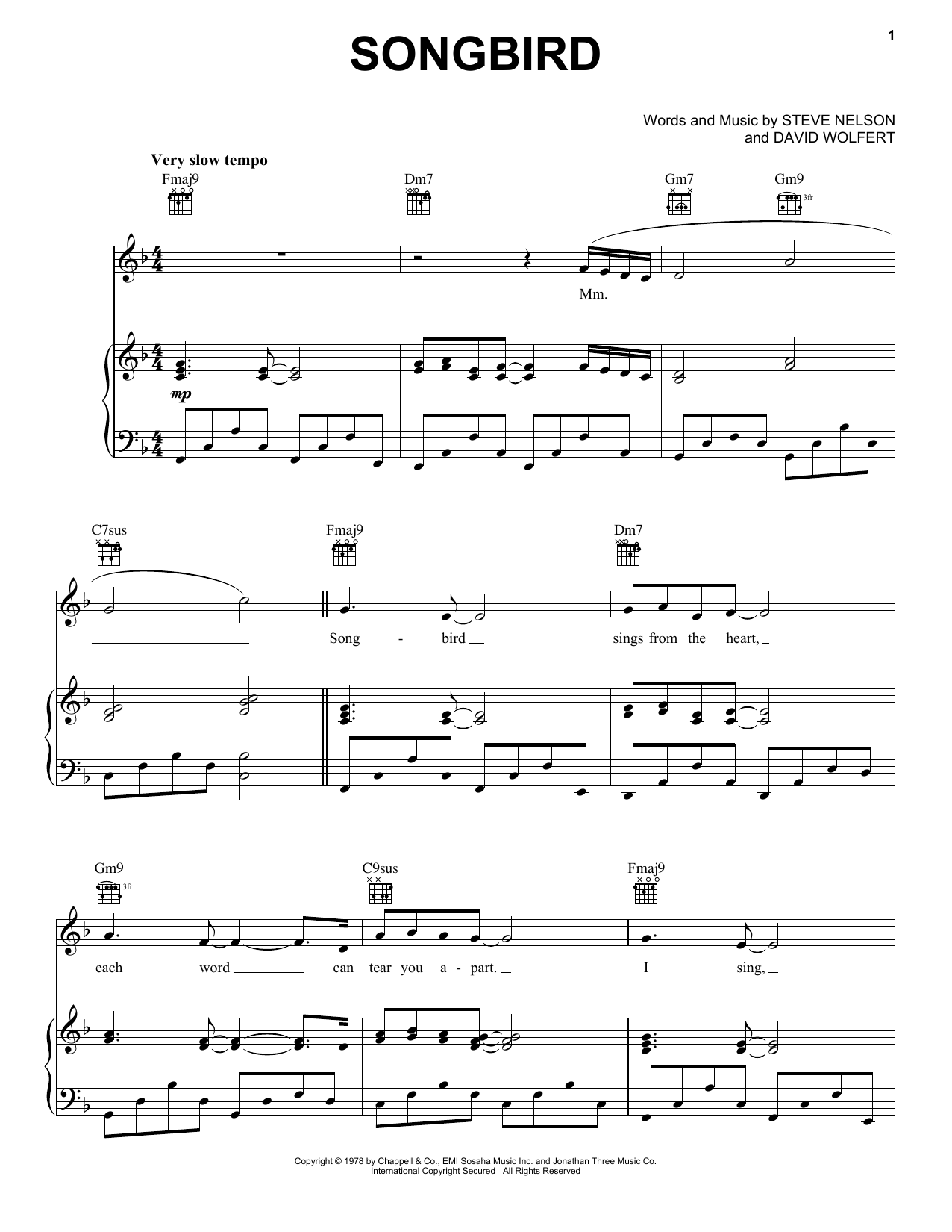 Barbra Streisand Songbird sheet music notes and chords arranged for Piano, Vocal & Guitar Chords (Right-Hand Melody)