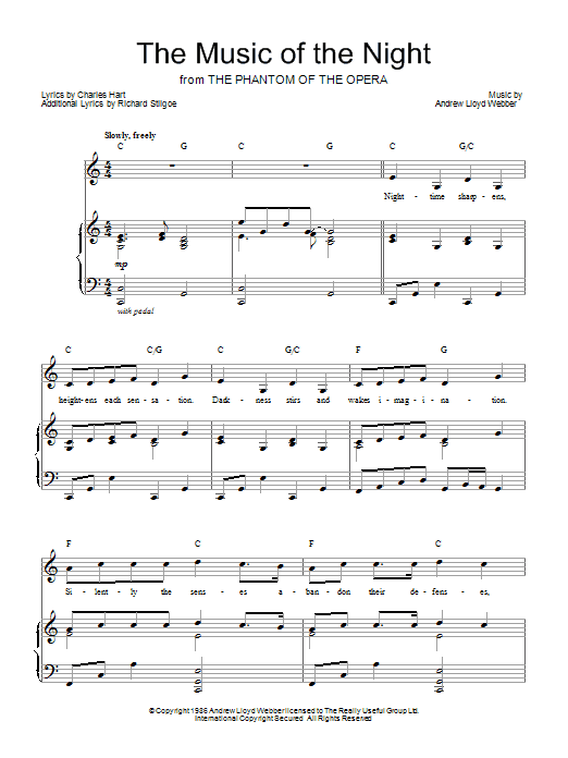 Barbra Streisand The Music Of The Night (from The Phantom Of The Opera) sheet music notes and chords arranged for Piano, Vocal & Guitar Chords (Right-Hand Melody)
