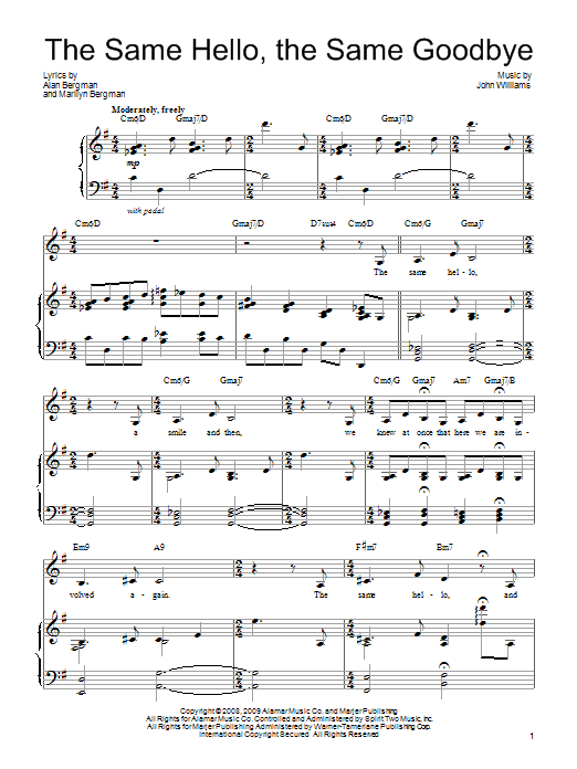 Barbra Streisand The Same Hello, The Same Goodbye sheet music notes and chords arranged for Piano, Vocal & Guitar Chords (Right-Hand Melody)