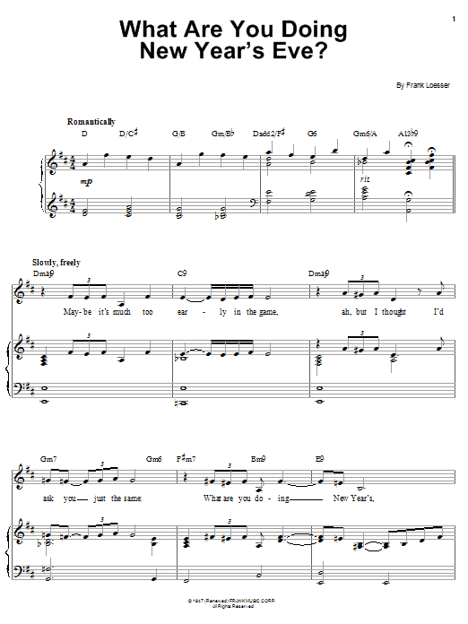 Barbra Streisand What Are You Doing New Year's Eve? sheet music notes and chords arranged for Piano, Vocal & Guitar Chords (Right-Hand Melody)