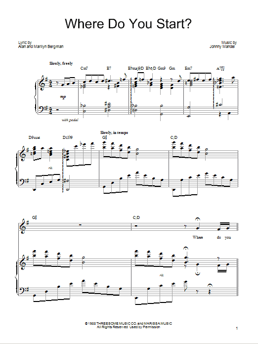 Barbra Streisand Where Do You Start? sheet music notes and chords arranged for Piano, Vocal & Guitar Chords (Right-Hand Melody)