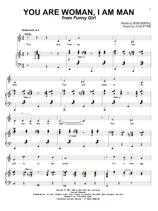 Barbra Streisand You Are Woman, I Am Man sheet music notes and chords arranged for Piano & Vocal