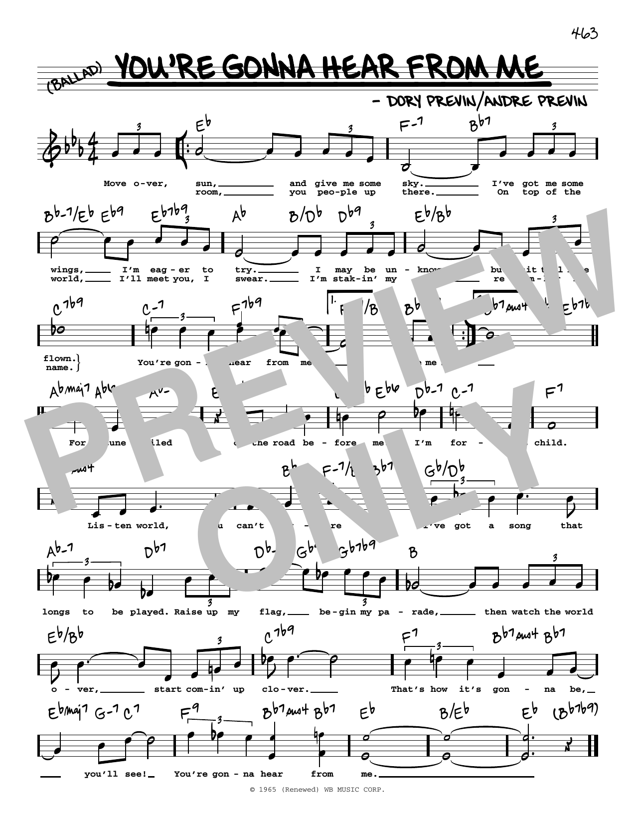 Barbra Streisand You're Gonna Hear From Me (High Voice) (from Inside Daisy Clover) sheet music notes and chords arranged for Real Book – Melody, Lyrics & Chords