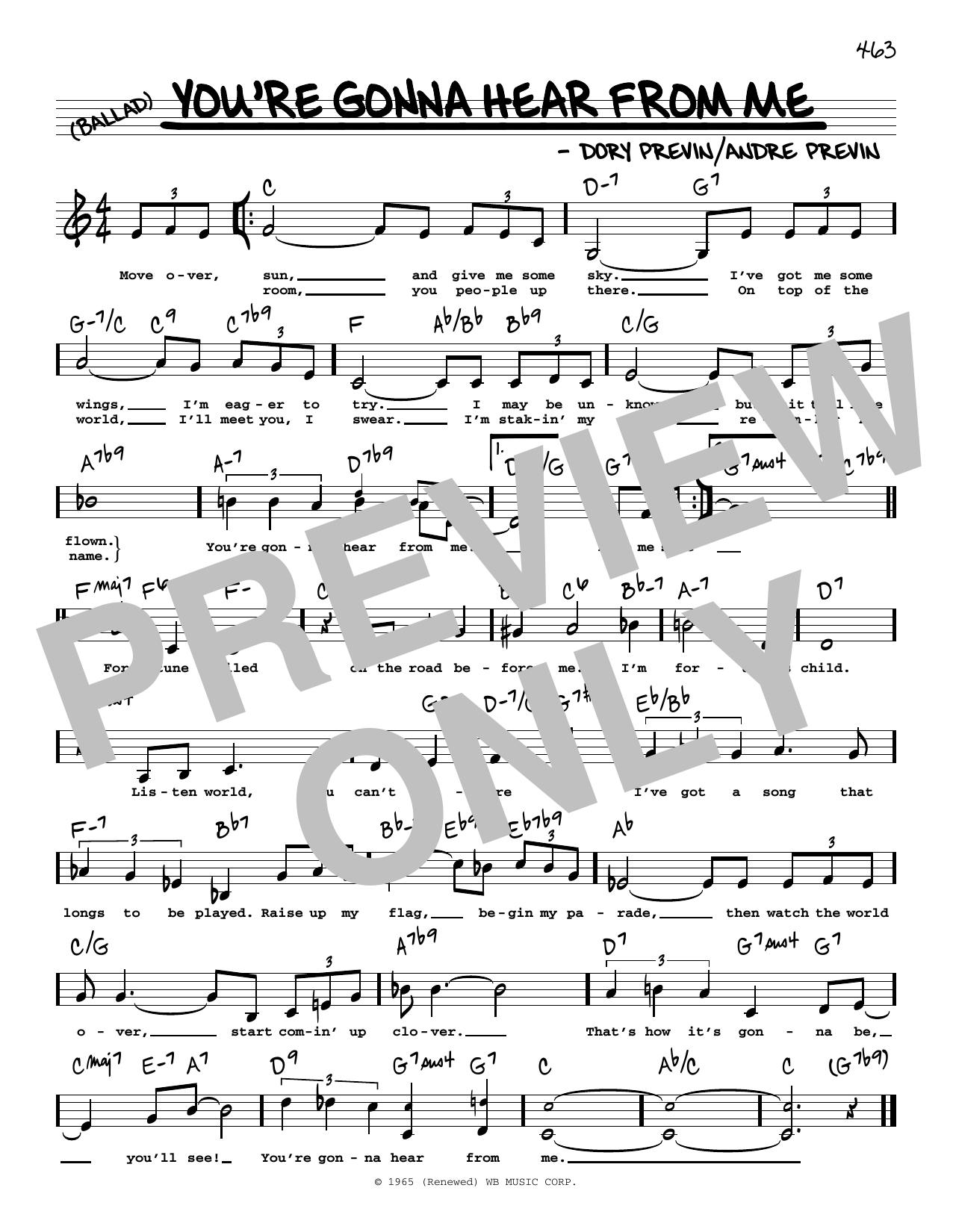 Barbra Streisand You're Gonna Hear From Me (Low Voice) sheet music notes and chords arranged for Real Book – Melody, Lyrics & Chords