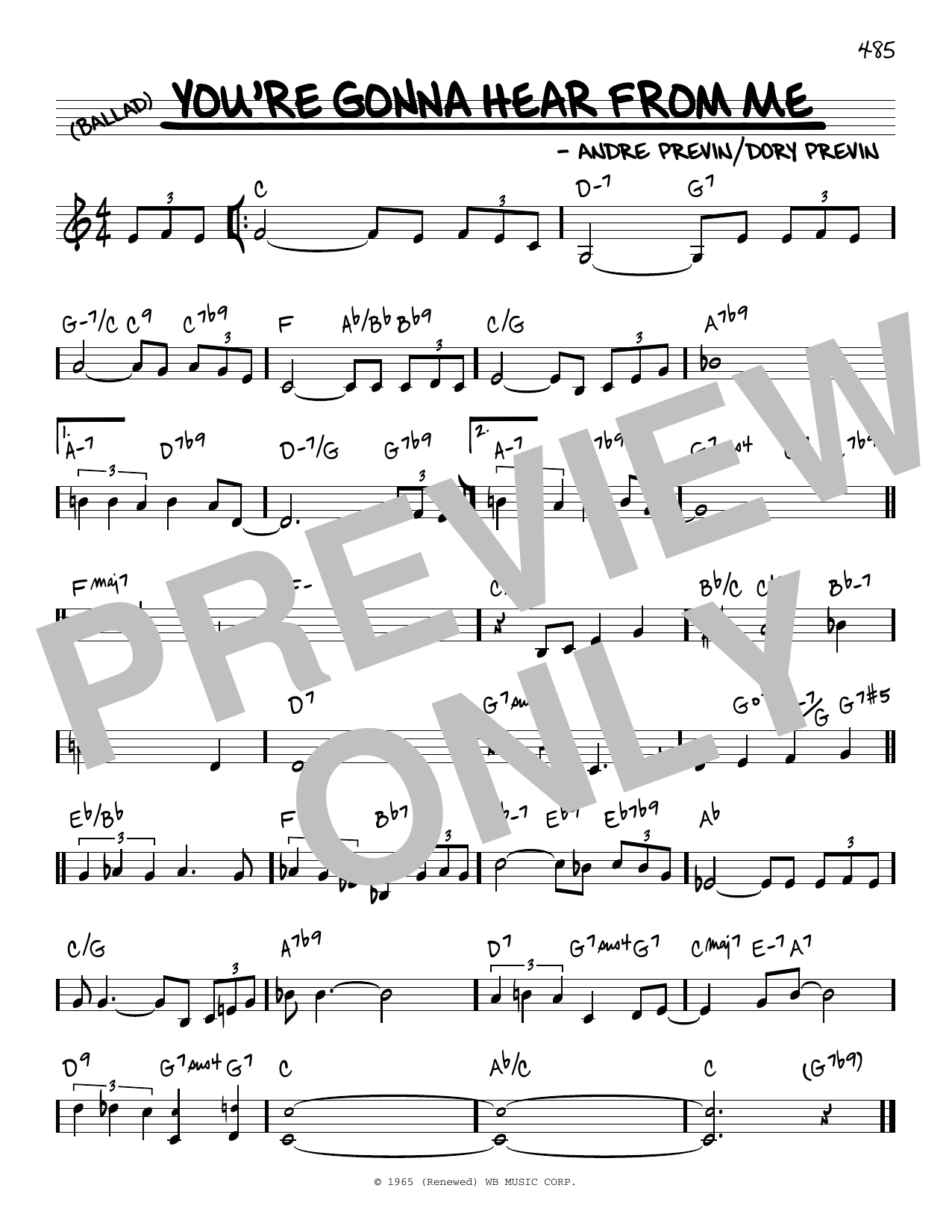 Barbra Streisand You're Gonna Hear From Me sheet music notes and chords arranged for Real Book – Melody & Chords