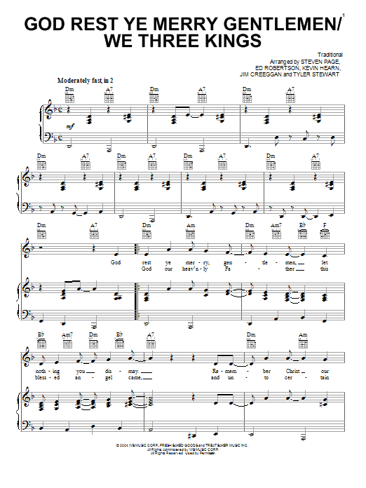 Barenaked Ladies and Sarah McLachlan God Rest Ye Merry Gentlemen/We Three Kings sheet music notes and chords arranged for Piano, Vocal & Guitar Chords (Right-Hand Melody)