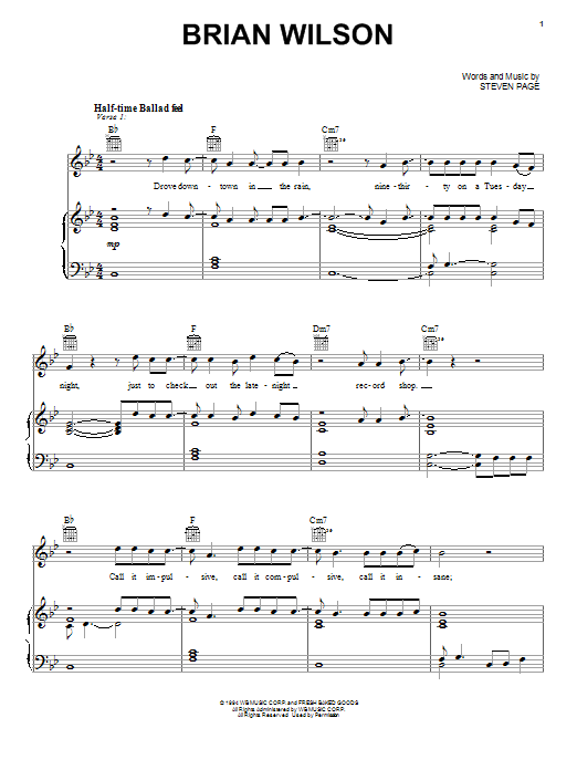 Barenaked Ladies Brian Wilson sheet music notes and chords arranged for Piano, Vocal & Guitar Chords (Right-Hand Melody)