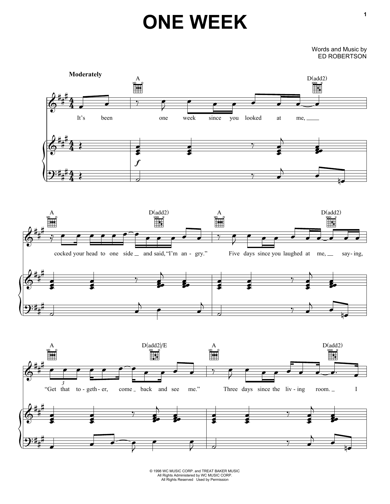 Barenaked Ladies One Week sheet music notes and chords arranged for Really Easy Guitar