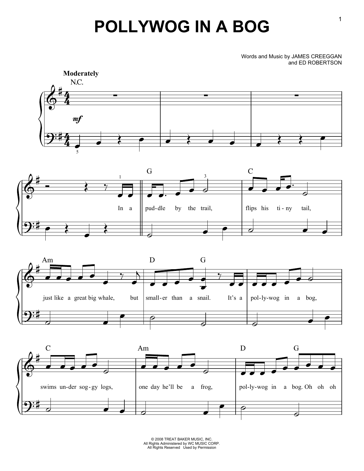Barenaked Ladies Pollywog In A Bog sheet music notes and chords arranged for Easy Piano