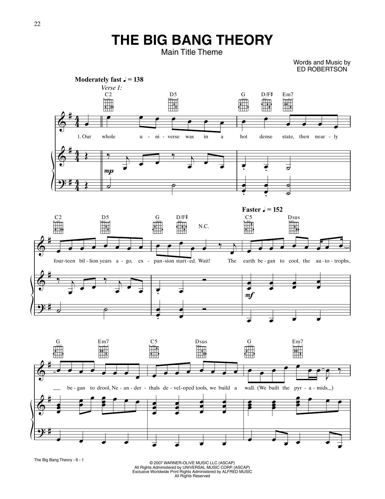 Barenaked Ladies The Big Bang Theory (Main Title Theme) (from The Big Bang Theory) sheet music notes and chords arranged for Piano, Vocal & Guitar Chords (Right-Hand Melody)