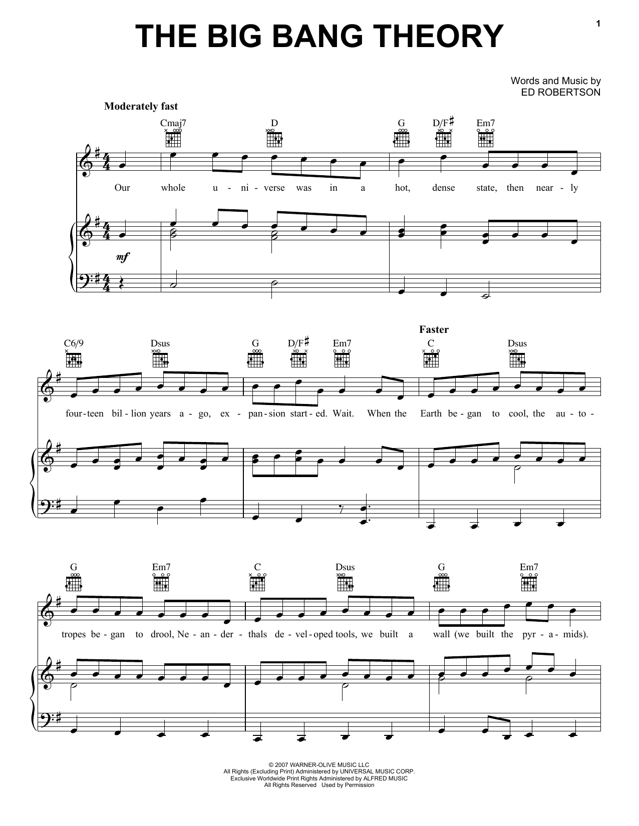 Barenaked Ladies The Big Bang Theory sheet music notes and chords arranged for Very Easy Piano