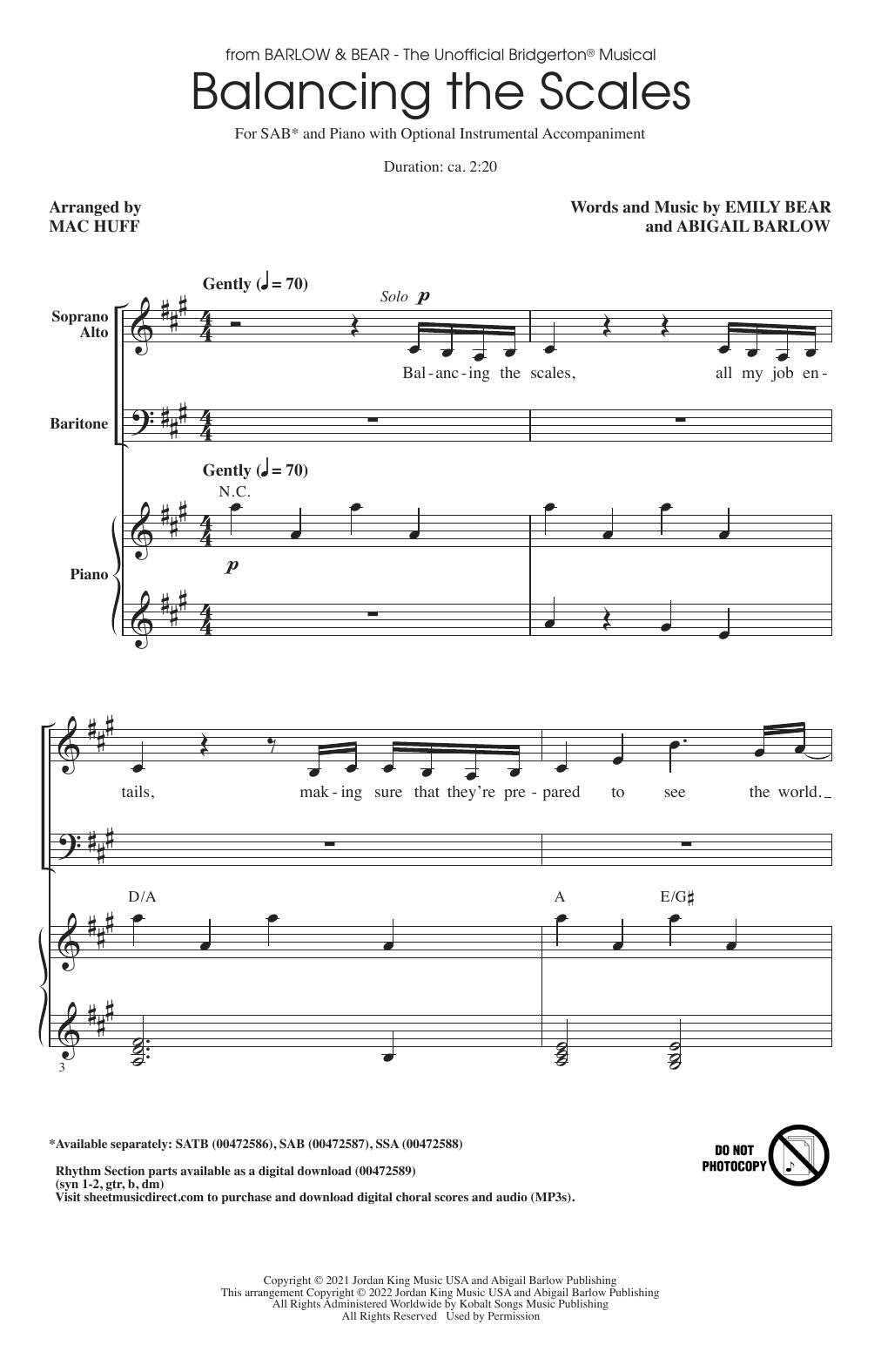 Barlow & Bear Balancing The Scales (from The Unofficial Bridgerton Musical) (arr. Mac Huff) sheet music notes and chords arranged for SAB Choir
