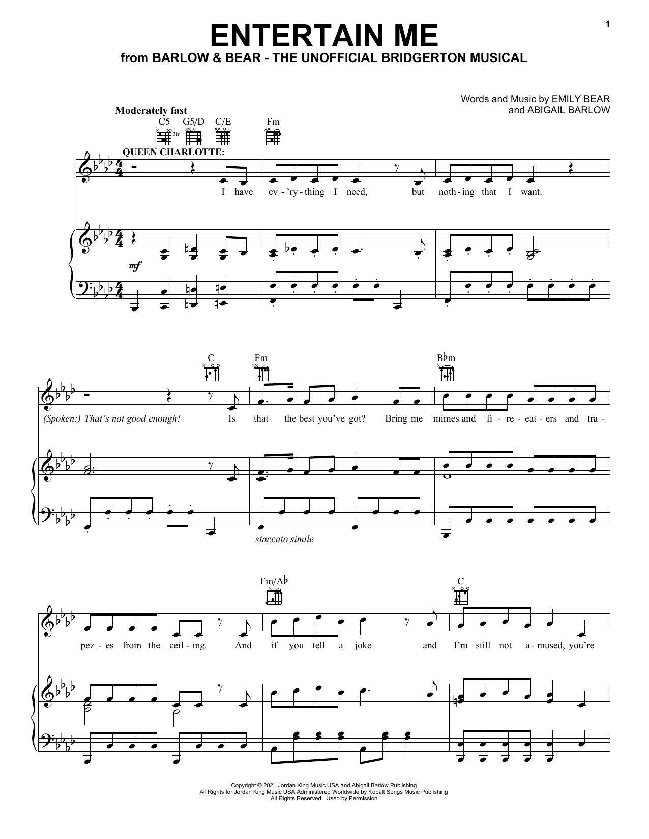 Barlow & Bear Entertain Me (from The Unofficial Bridgerton Musical) sheet music notes and chords arranged for Piano, Vocal & Guitar Chords (Right-Hand Melody)