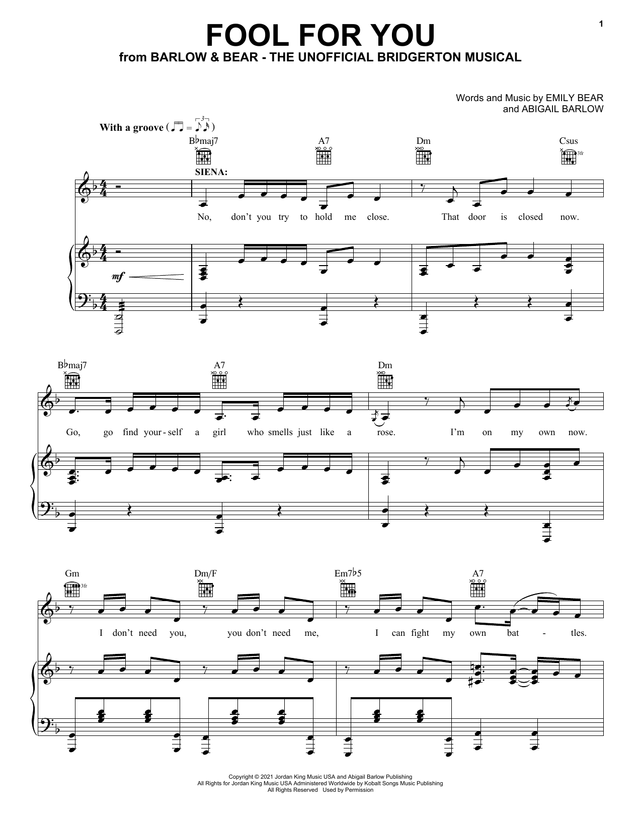 Barlow & Bear Fool For You (from The Unofficial Bridgerton Musical) sheet music notes and chords arranged for Easy Piano