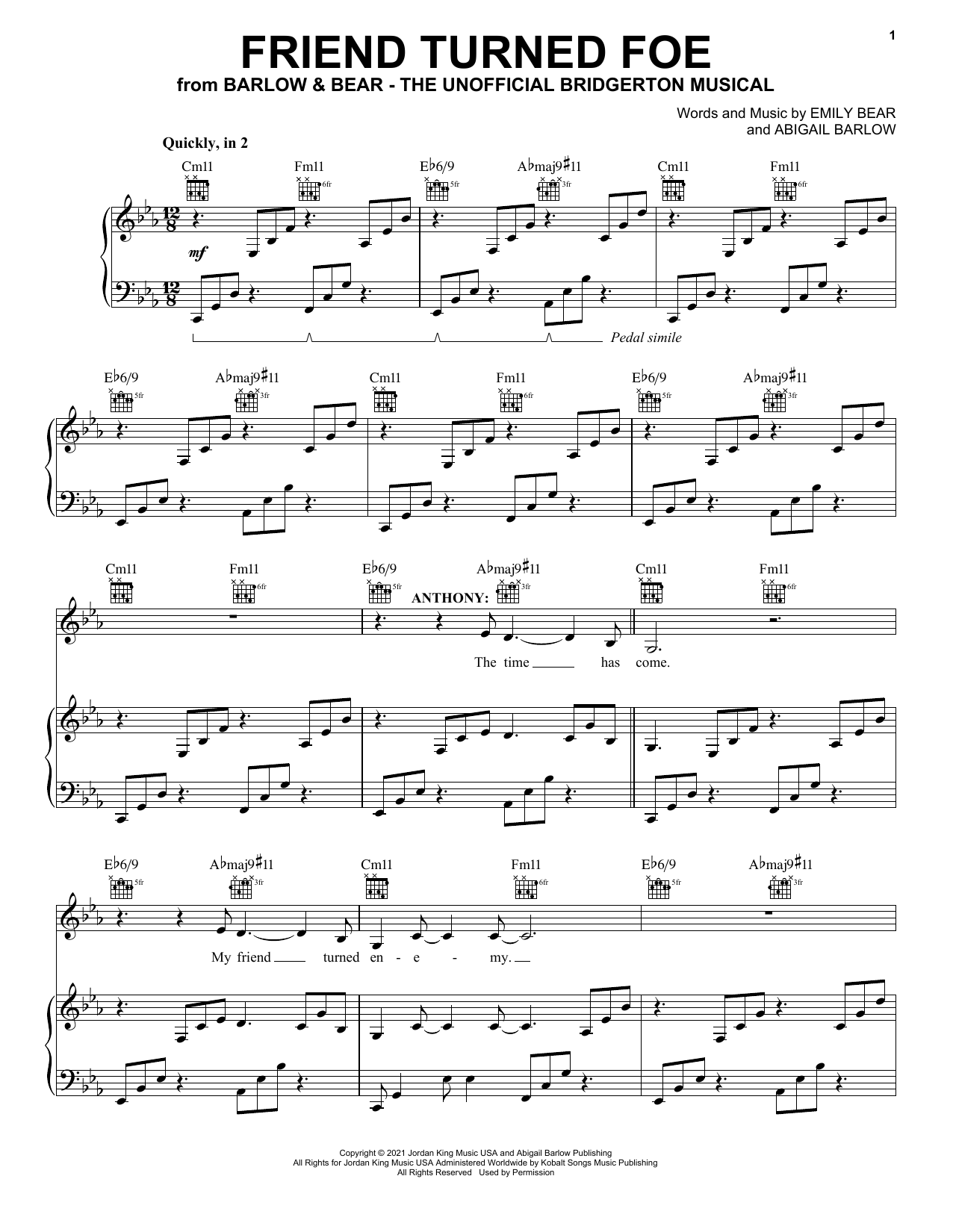 Barlow & Bear Friend Turned Foe (from The Unofficial Bridgerton Musical) sheet music notes and chords arranged for Easy Piano