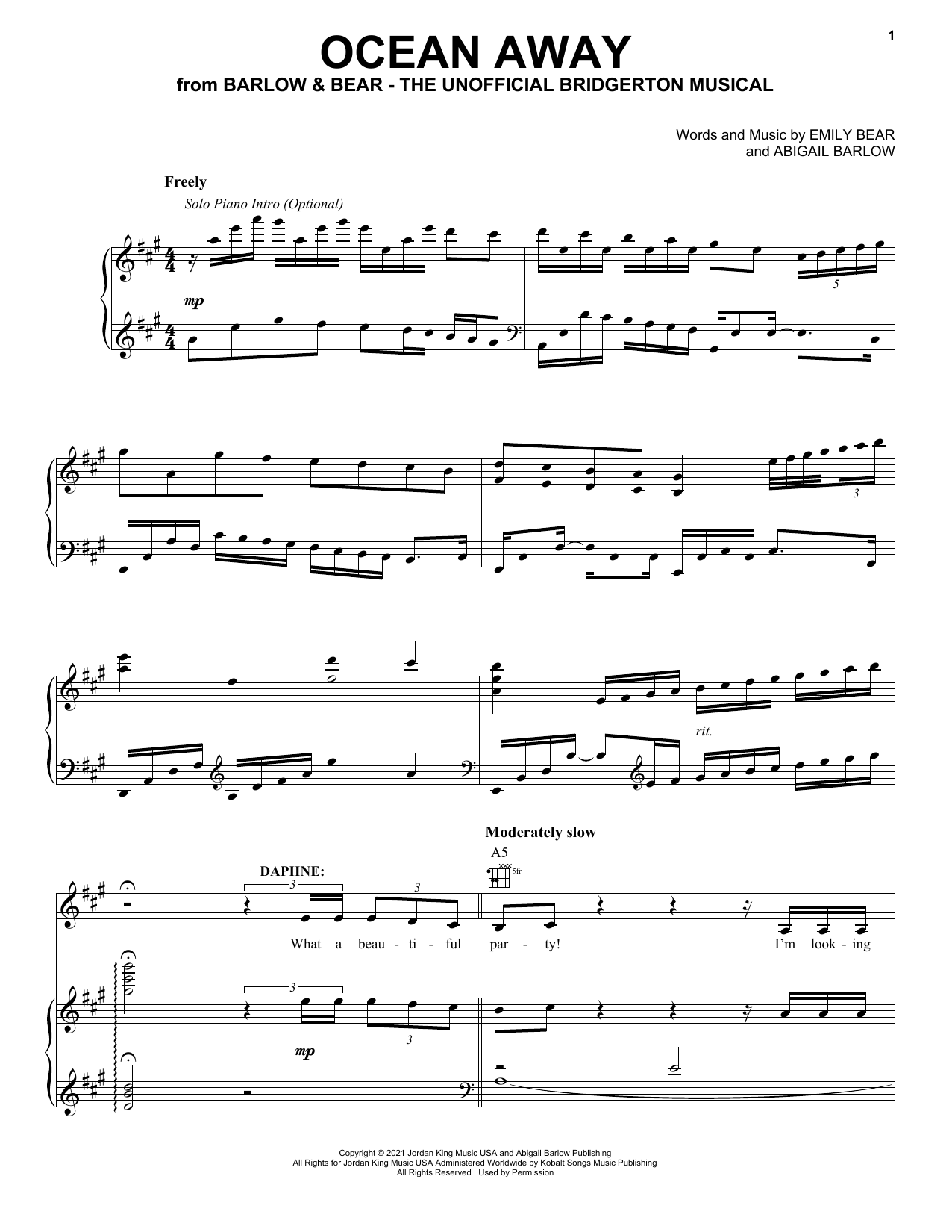 Barlow & Bear Ocean Away (from The Unofficial Bridgerton Musical) sheet music notes and chords arranged for Easy Piano