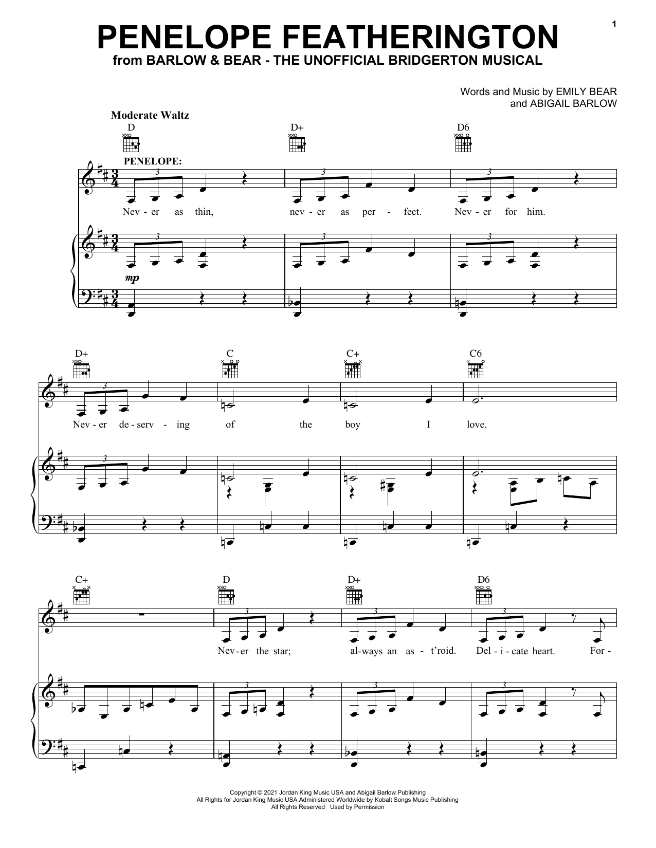 Barlow & Bear Penelope Featherington (from The Unofficial Bridgerton Musical) sheet music notes and chords arranged for Easy Piano