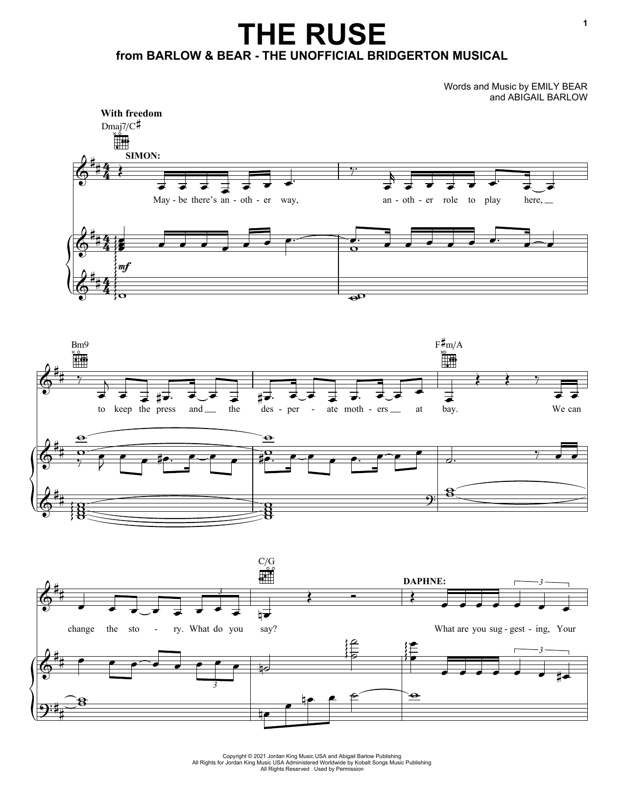 Barlow & Bear The Ruse (from The Unofficial Bridgerton Musical) sheet music notes and chords arranged for Piano, Vocal & Guitar Chords (Right-Hand Melody)