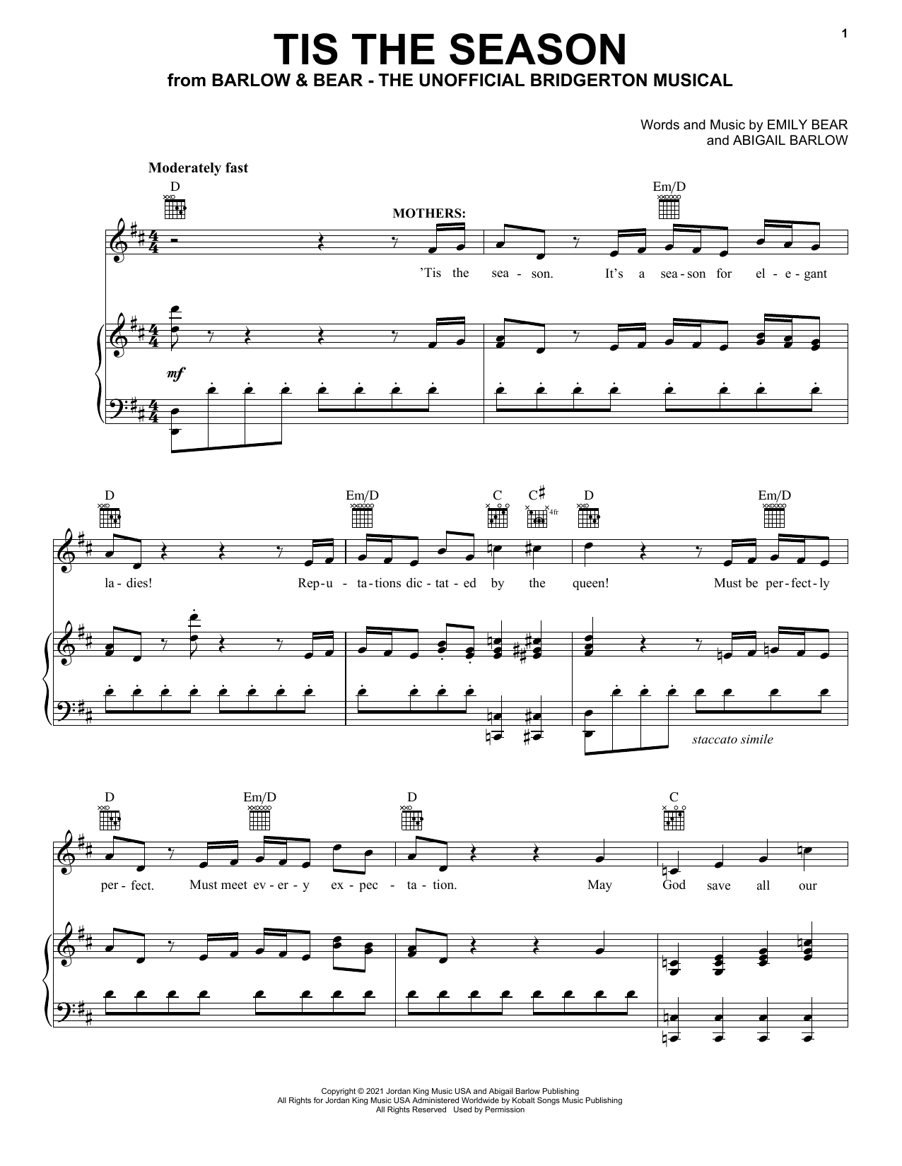 Barlow & Bear Tis The Season (from The Unofficial Bridgerton Musical) sheet music notes and chords arranged for Piano, Vocal & Guitar Chords (Right-Hand Melody)